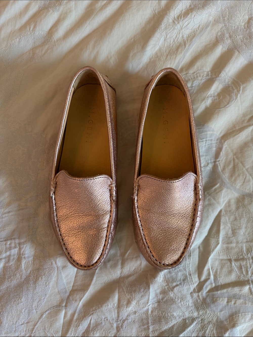M. Gemi Felize Metallic Rose Gold Women Driving Loafers size 35.5/US 5.5 Italy